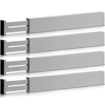 Bamboo Adjustable Drawer Dividers Organizers - Large Expandable Utensil Organizer Separators for Kitchen, Dresser, Bedroom, Baby Drawer, Bathroom & Office, Set of 4 (2.6 Tall, 17.5-22 Inch, Gray)