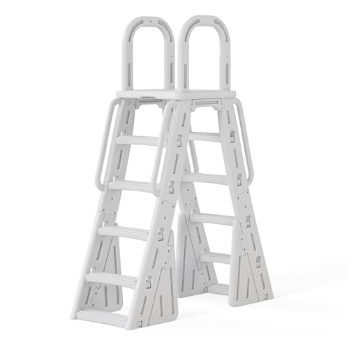 VINGLI Pool Ladder for Above Ground Pools, A-Frame Above Ground Pool Ladder with Handrails, Swimming Pool Platform Ladder with Dual-Sided Steps (Light Gray)
