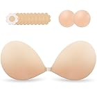 Invisible Strapless Sticky Bra Push up for Women | Ultra Adhesive Bra for Backless Dress | Cleavage Bra Lift with Pasties Kit (D Cup, Beige)