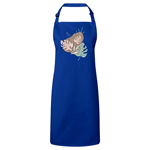 Tablier cuisine bleu feuilles minimaliste exotique coton réglable