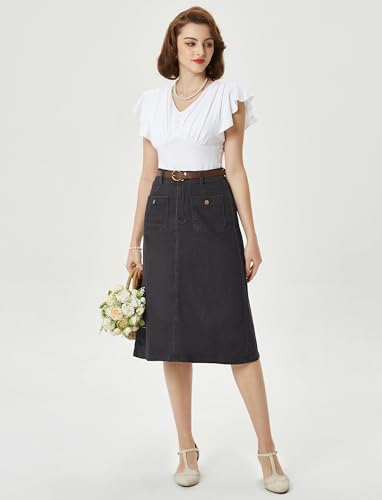 Belle Poque Black Jean Skirt Below Knee Length Denim Skirts For Women High Waisted Black Grey S thumb #1