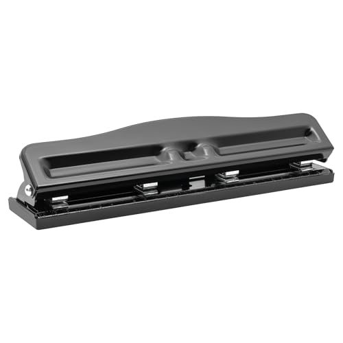 4-Hole Adjustable Paper Punch, 10-Sheet Capacity, Non-Slip Desktop Hole Puncher for A4 Refills, Office School Document Organizer(Black)