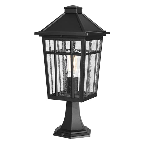 EMLIVIAR 18" Classic Post Light Fixture with Seeded Glass, Vintage Waterproof Pole Light in Black Finish for Outside Yard and Garden, AUX36P-B-M BK