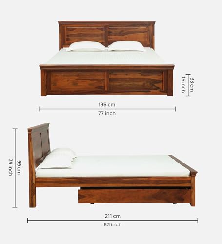 Image of Solid Sheesham Wood King Size Bed | King Size Bed Without Storge | 100 Pure Solid Sheesham Wood Bed | Living Room Furniture | Home and Office Furniture | with Brown Colour | (Brown7)