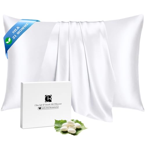 Ravmix 100% Silk Pillowcase for Hair and Skin 21Momme Both Sides Mulberry Silk Pillow Case with Hidden Zipper 1PCS Standard 50×75cm Pure White