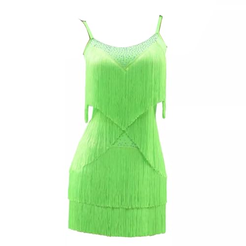 Women's Latin Dance Dresses with Layered Tassels Cha Cha Ballroom Performance Costumes Breathable Skirt for Samba,A,XL