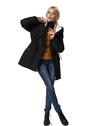 Eleter Women's Winter Warm Coat Hoodie Parkas Overcoat Fleece Outwear Jacket With Drawstring (3X-Large, Black) #TOP5