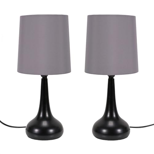 ValueLights | Black Teardrop Touch Dimmer Table Lamps with Grey Pink Shade | Home Décor, Bedside & Desk Lamp | Includes Bulb