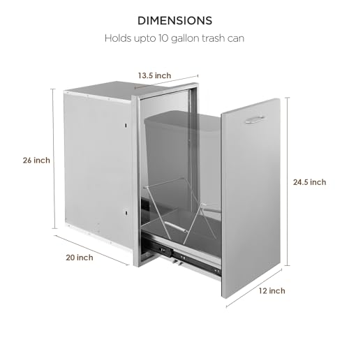boldworks Outdoor Kitchen Drawers Big Outdoor Built in Garbage Can 13.6 x 26 x 19.3 Inch Pull Out Trash Drawer with Spring Lock to Store Up to 10 Gallon Trash Can for BBQ Island Grill Station