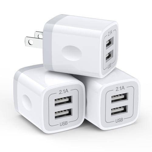 USB Wall Charger, Charging Adapter 3Pack 2.1A Dual Port USB Wall Charging Plug Block Head Box Travel Charger Cube Compatible iPhone 17 16 15 14 13 12 Pro Max XS XR 8 Plus,Pad,Pod,Samsung,Android Phone