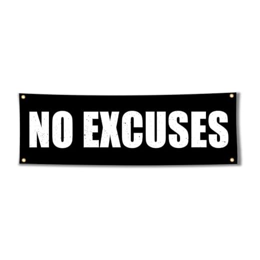 No Excuses 72x24Inch Motivational Gym Banner - with Brass Grommets - Perfect for Garage Gym Decor, Fitness Flags & Inspirational Workout Wall Art