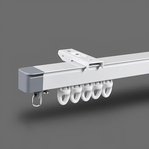Riel retráctil resistente para cortina de techo con rodillos silenciosos para ventanas de ducha y separadores de habitación (blanco, 130-240 cm), fácil de instalar, versátil y