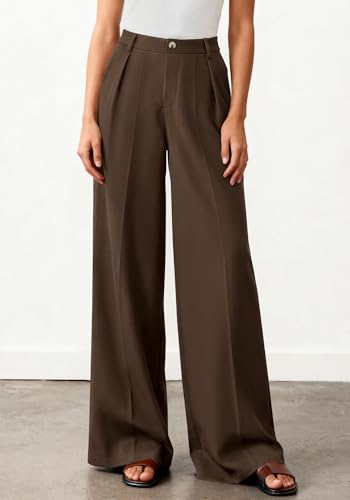 BTFBM Women's Wide Leg Palazzo Pants, Button High Waisted with Pockets, Casual Work Summer Outfits, Trendy Business 2026(Brown, Large) — view 6