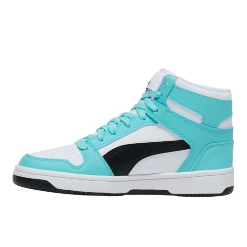 Image of PUMA Women's Rebound Layup Mid Shoes, Puma White /Puma Black /Safe Lake 9.5 Medium