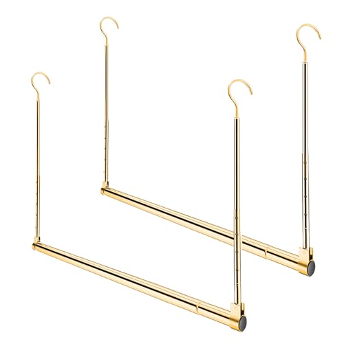 Image of Adjustable Hanging Closet Rod, Extender Hanging Rod, Closet Hanging Organizer, Heavy Duty Closet Bar, Hanging Rod (Gold, 2 Pack)