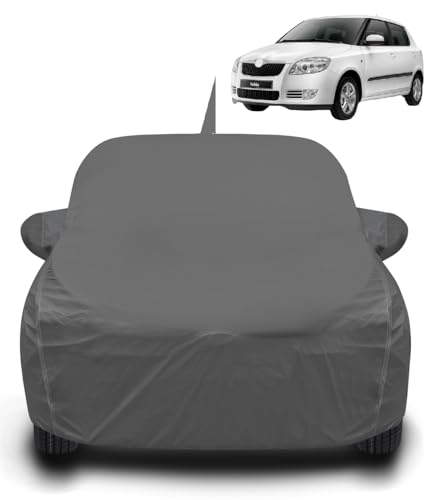 Image of Auto Hub Waterproof Car Cover Compatible with Fabia with Antenna & Mirror Pockets, Soft Cotton Lining, Fabia Car Cover Waterproof, Grey