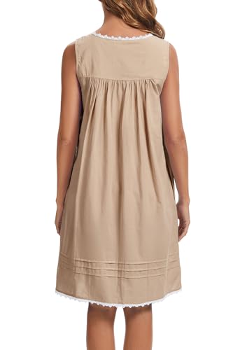Image of AVIIER 100% Cotton Nightgowns for Women Sleeveless Night Gown with Pockets