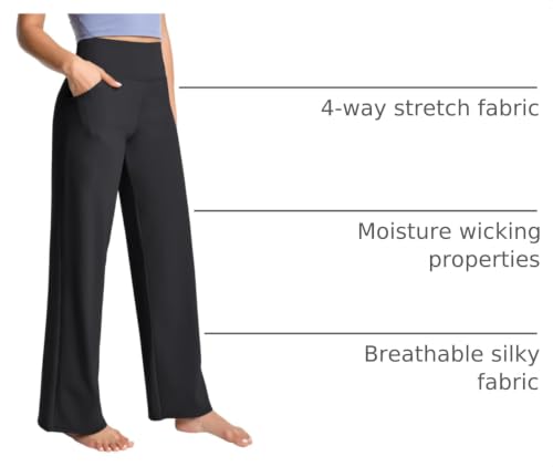 Image of BUBBLELIME Women High Waist Wide Legs Yoga Pants Loose Sweatpants Pockets | 29 inch /31 inch /33 inch /35 inch /37 inchInseam,2 Styles / Dress /Basic,Lounge,Comfy,Stretch Casual Work