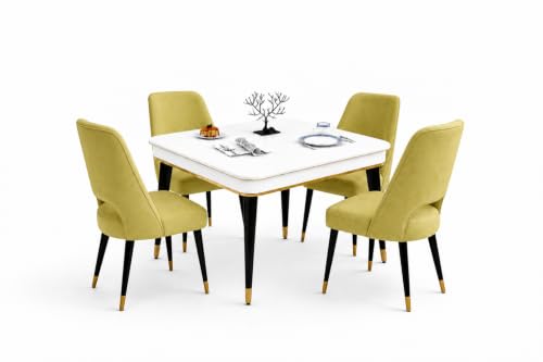 Image of WOODEN SPACE 4 Seater Wooden Dining Table Set | Urban Marble Top Dining Table with Chairs for Dining Room & Kitchen (Modern Vintage Light Green) (42 x 42 x 30 inch)