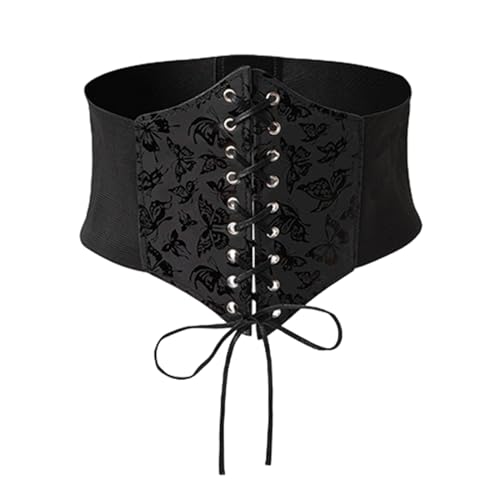 Dcfbkl Corsé vintage para mujer, con estampado de cinturón, accesorios de vestir, con cordones, atado, para mujer, niña, ajustable para mujeres y niñas, Flor oscura, Talla única