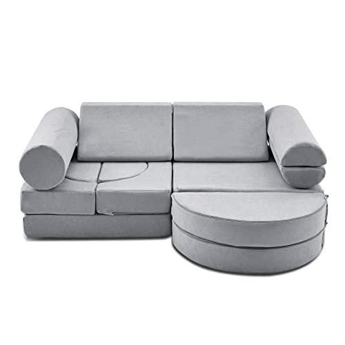 Jela Kids Couch 14Pcs Luxury, Floor Couch Floor Sofa Modular Furniture For Adults, Playhouse Play Set For Toddlers Babies, Modular Foam Play Couch (Moonlight Grey, 57"X28"X18") #TOP8