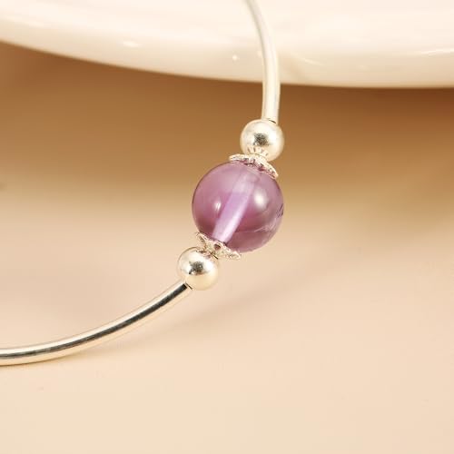 J&C DIY IMAGE 925 Sterling Silver Blessing Bracelets for Women,8mm Purple Crystal Charm Trendy Bracelets，Mother's Day Jewelrys Gift for Lover2