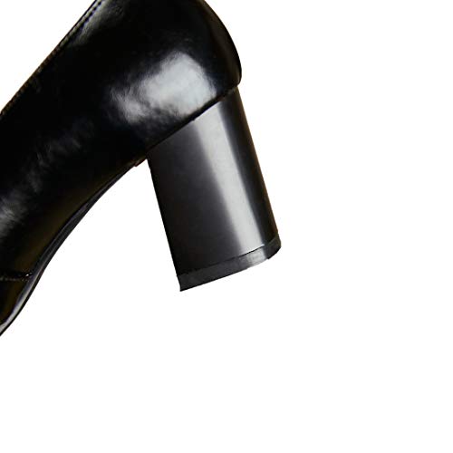 TinaCus Genuine Leather Women's Handmade Square Toe Mid Block Heel Slip On Graceful Oxford Loafer Pumps with Cool Buckle3