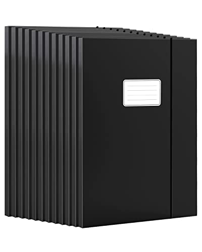 JiaWei Lot de 12 Chemise Cartonnée A4 avec 3 Rabat - 11 mm de largeur, Carton 1400g/㎡, Pochette Cartonnée à Rabat avec Élastique - Noir Cover