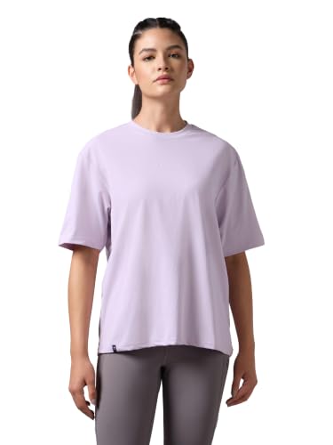 Image of TECHNOSPORT Women's Printed Boxy Fit Round Neck T-Shirt COTFLEX Half Sleeve Slip On Polyester for Gym Yoga Workout UPF50+ Anti Odour