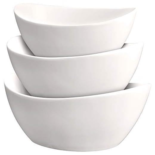 3 Piece Serving Bowl Set – Elegant White Porcelain Salad Bowls for Fruit, Salad, Pasta and Soup - Food Server Display Dishes for Party or Display - 24 oz. 34 oz. and 44 oz. - by DécorDine