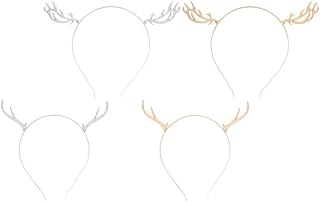 FOMIYES 4Pcs Christmas Reindeer Antler Headbands, Alloy Fawn Horn Hair Bands, Deer Headpiece for Xmas Cosplay Party Costume