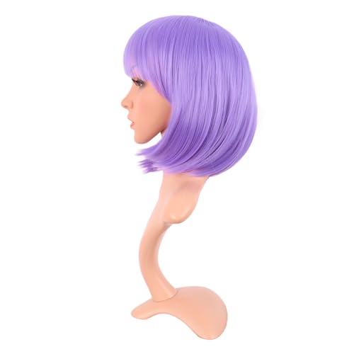 Image of MapofBeauty 12 Inch /30 cm Fashion Lady Short Straight Synthetic Flat Bangs Bob Wig (Light Purple)