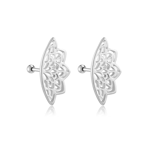 Boho Helix Earrings For Women, Gothic Punk Geometric Mandala Lotus Flower Hidden Cartilage Helix Piercing Unique Studs Statement Jewelry Gift