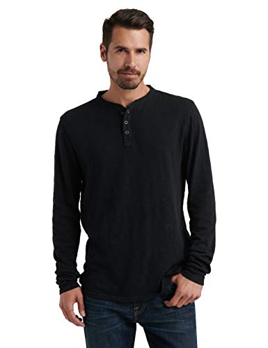 Lucky Brand Men's Long Sleeve Snap Henley, Jet Black, L