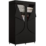 SORCEDAS Portable Wardrobe Closet Storage Organizer Metal Hanging Rack Non-Woven Fabric 34 Inch Black