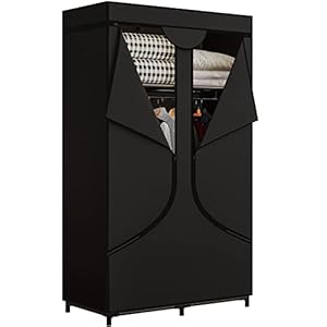 SORCEDAS Portable Wardrobe Closet Storage Organizer Metal Hanging Rack Non-Woven Fabric 34 Inch Black