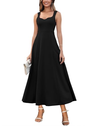 Muwodkdn Damen V-Ausschnitt Sommerkleider Ärmellos Kleider Casual A-Linie Maxi Kleider Elegantes Hochzeitsgast Abendkleider Geripptes Lockerer Maxikleid Brautjungfer Kleid Schwarz S