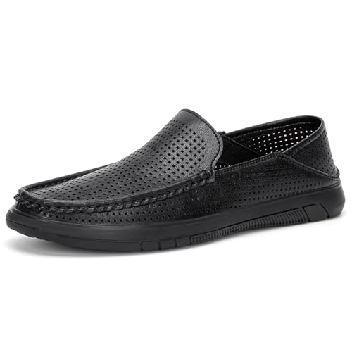 Genuine Leather Men's Summer Breathable Slip on Loafers Soft Comfortable Walking Driving Shoes