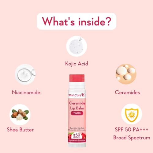 WishCare Tinted Ceramide Lip Balm with SPF50 PA+++ - Kojic Acid & Niacinamide - For Lip Lightening & Protection 5gm - Image 6