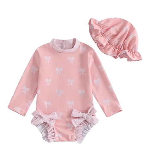 Generisch Traje de baño UV para bebé con sombrero para el sol UPF 50+ traje de baño para bebé UV niña traje de neopreno traje de baño, Bañador F5-rosa, 6-12 meses