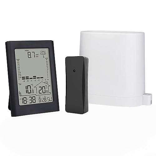Digital Rain Gauge Real-time Rainfall Detection Rain Gauge Digital Temperature&Humidity Weather Outdoor Rainfall Monitor with Indoor Temperature and Humidity for Home Garden Farm