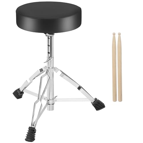 OUUTMEE Drum Throne Drumhocker, gepolsterter Sitz, 46 bis 58CM, höhenverstellbar, runde Oberseite, Drum Chair mit Stabiler Stativbasis, Percussion und Keyboardspieler