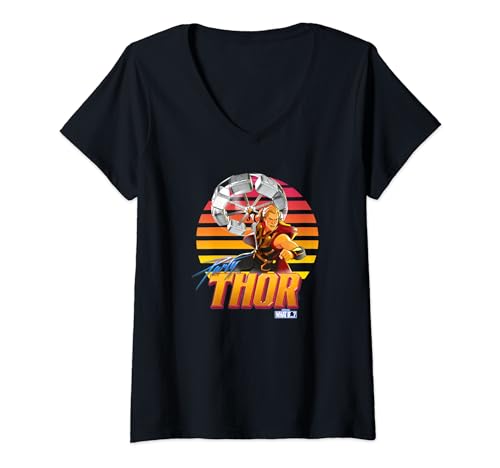 T-shirt Marvel What If Party Thor femme col V style rétro stripes vintage