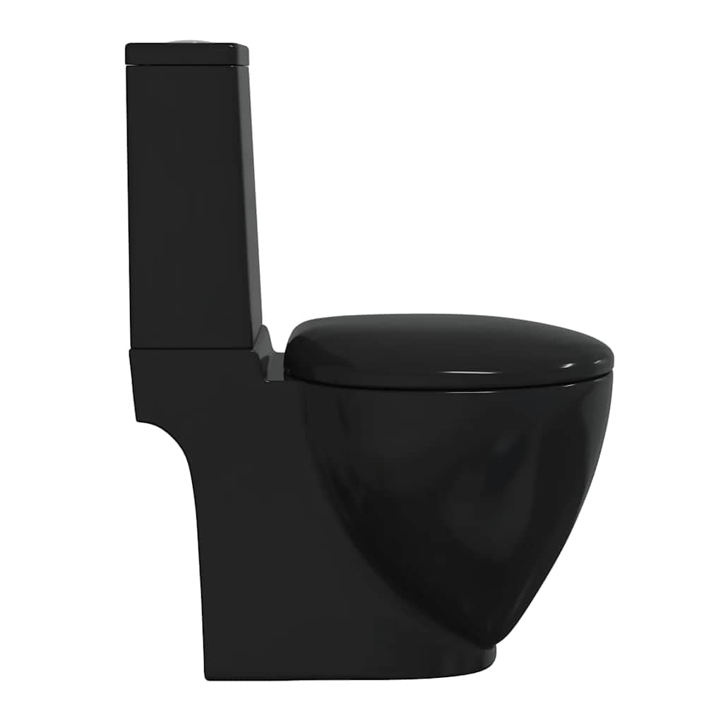 vidaXL Inodoro Cuadrado Cerámica Negro de Calidad Baño Tapa Asiento y Cisterna