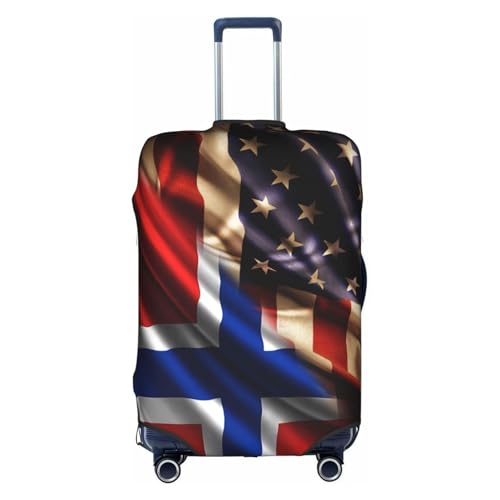 Travel Luggage Cover Combined Norwegia And Usa Flag Fashion Washable Baggage Suitcase Protector Fit For Luggage Medium