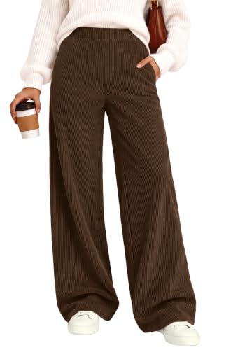 Sampeel Womens Corduroy Palazzo Pants High Waisted Trousers Brown S - image 1