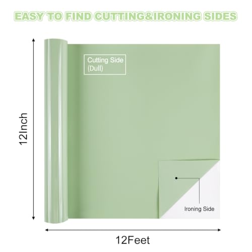 Image of guangyintong Heat Transfer Vinyl, PU Light Green Iron on Vinyl 12 inch x 8ft
