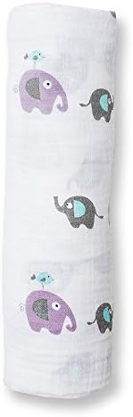 Lulujo Baby 100% Cotton Muslin Swaddle Blanket, 47 x 47-Inches, Elephants on Parade