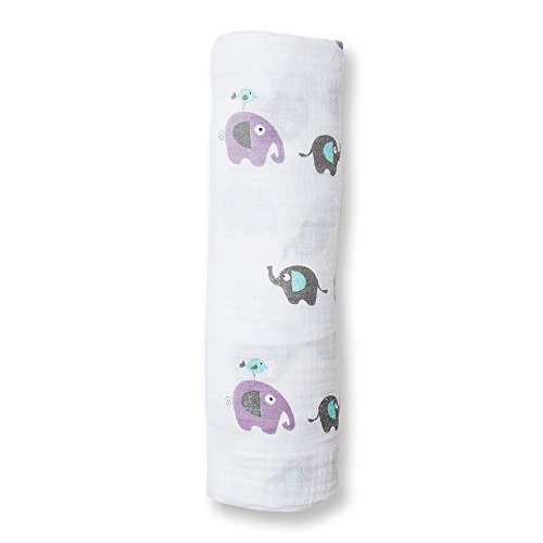 Lulujo Baby 100% Cotton Muslin Swaddle Blanket, 47 X 47-Inches, Elephants On Parade #TOP2