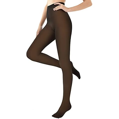 AMOVO Women's Winter Tights Fleece Lined Pantyhose Opaque Warm Sheer Tights Thicken Fake Translucent Tights Control Top (Black, Thin 85g) Cover